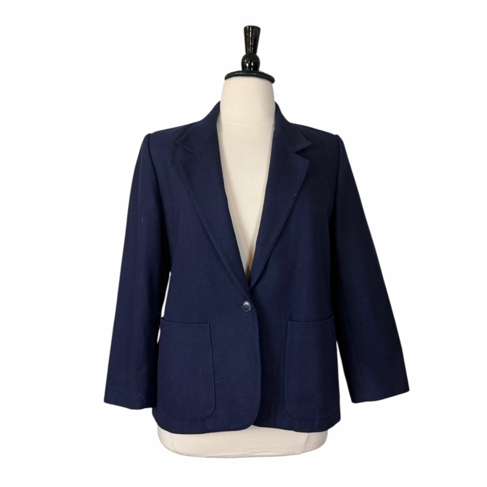 Vintage Accent Navy Wool Blazer Women’s Size 14 Made USA ILGWU Tailored Jacket - Picture 2 of 12